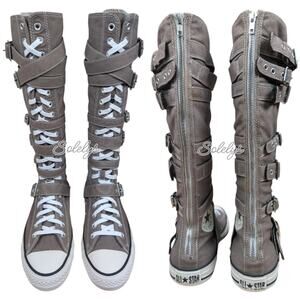 Converse 2012 XXHI 7 Multi Strap Grey Buckle Knee High Sneaker Boot Womens 9.5